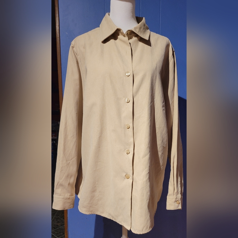 L.L. Bean Women's Suede-like Button Down Shirt Light Tan Size Medium